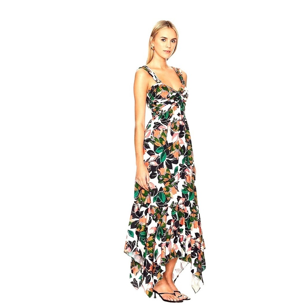 MISA Los Angeles Floral Handkerchief Hem Midi Dress Multicolor XS NEW